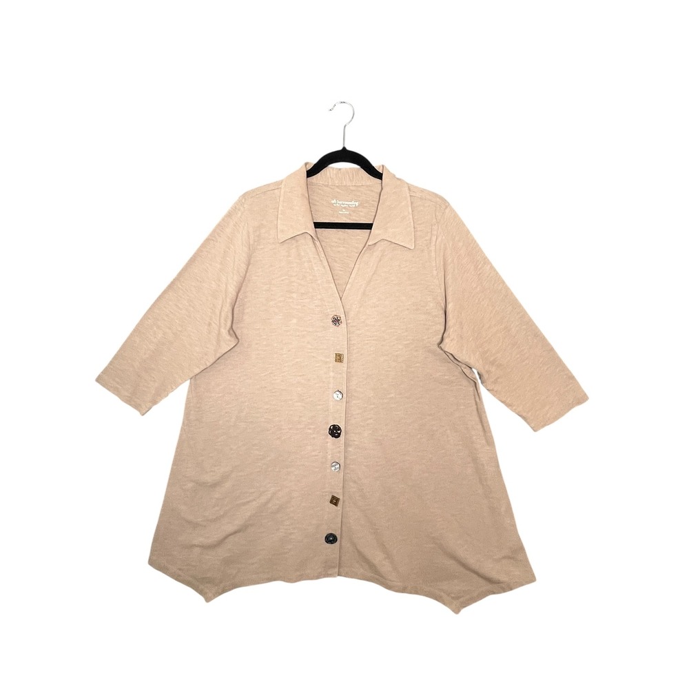 Soft Surroundings 1X Beige Cotton Slub Knit Mix Button Tunic‎ Top Lagenlook Boho